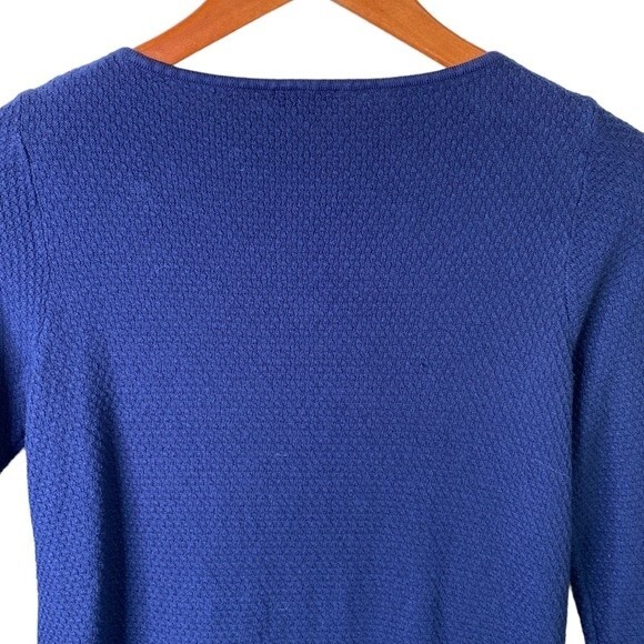 J Jill Navy Textured Waffle Knit Long Sleeve Tunic Top Crew neck Side Slit Soft - Picture 6 of 13